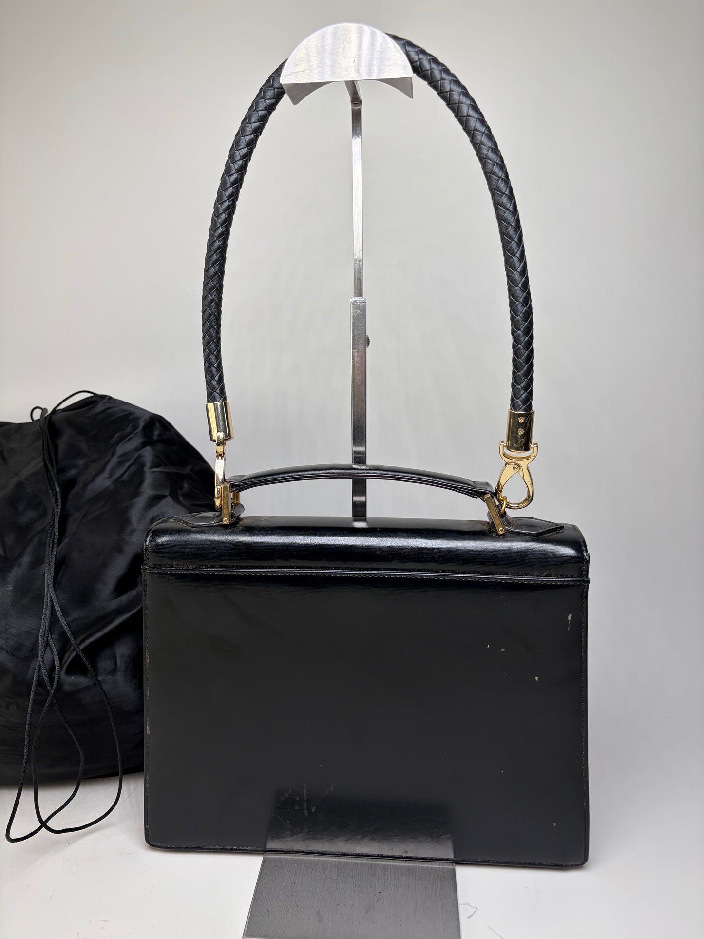 Vintage Yves Saint Laurent Leather Handbag Black Gold