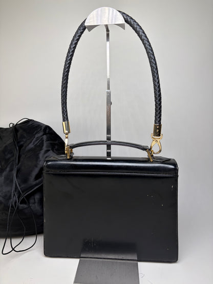 Vintage Yves Saint Laurent Leather Handbag Black Gold