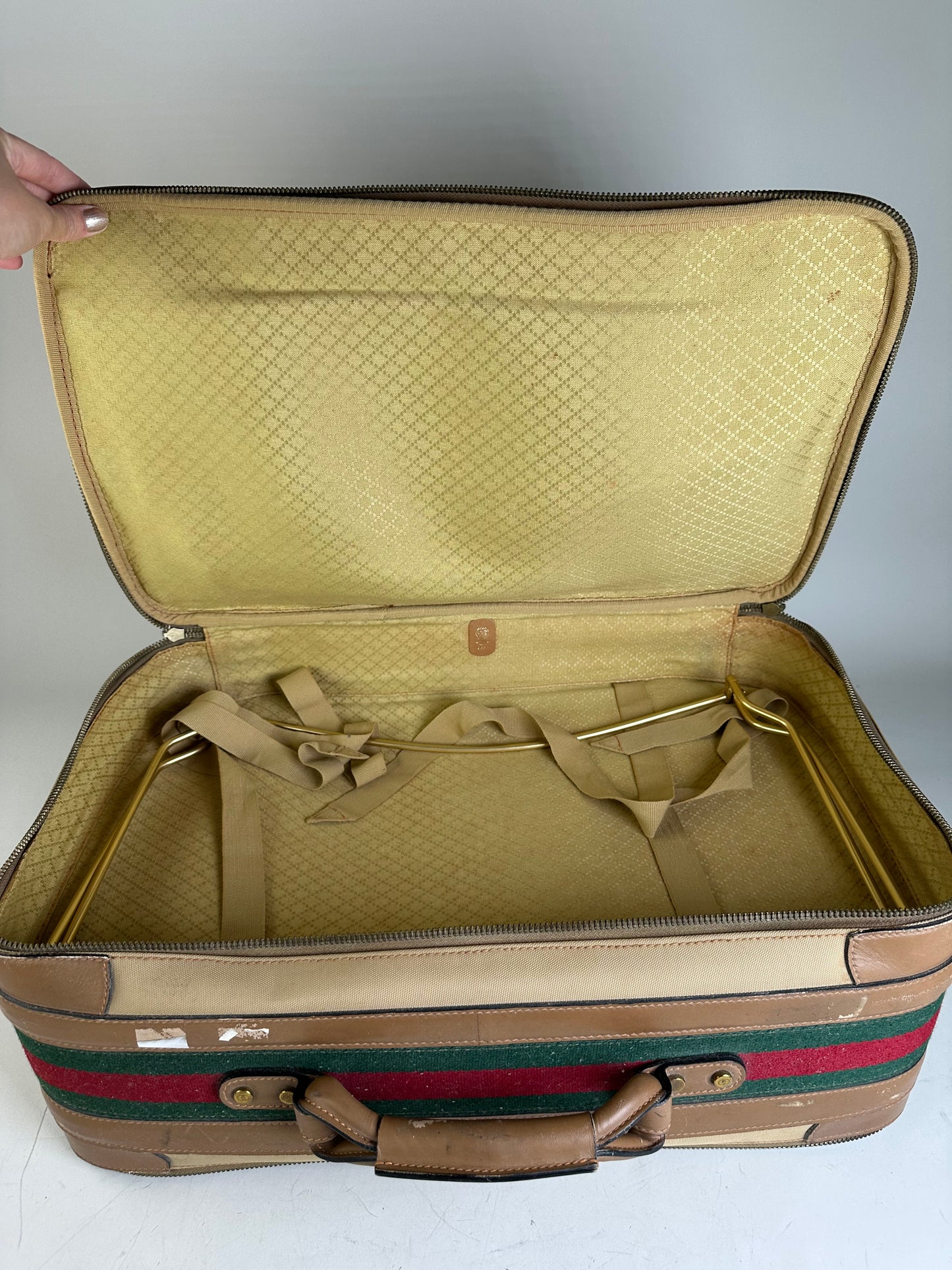 Vintage Gucci Canvas Travel Bag Beige Brown Gold