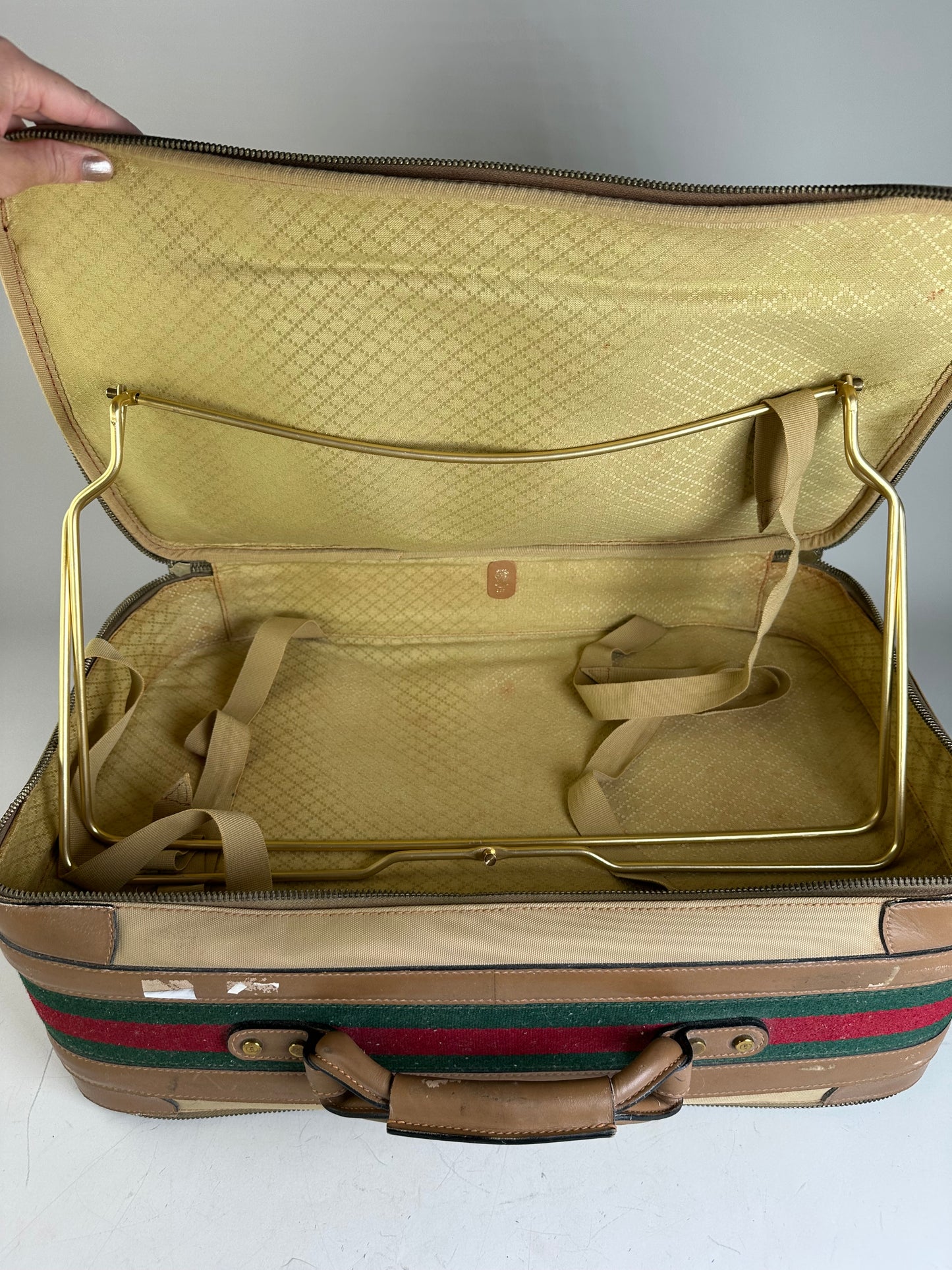 Vintage Gucci Canvas Travel Bag Beige Brown Gold