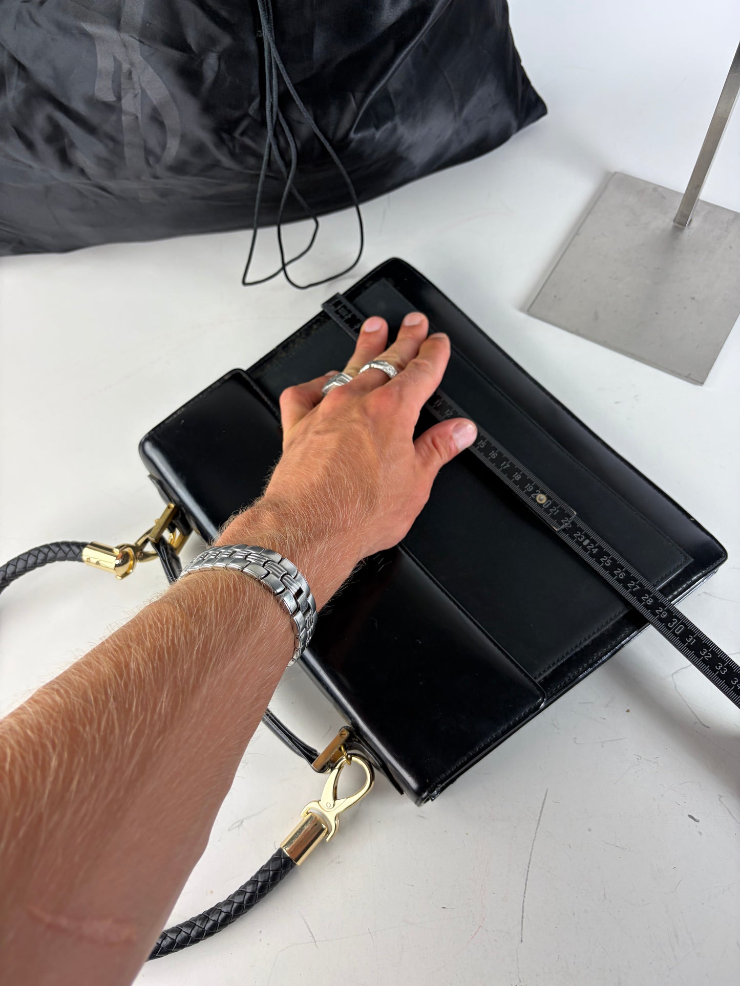 Vintage Yves Saint Laurent Leather Handbag Black Gold