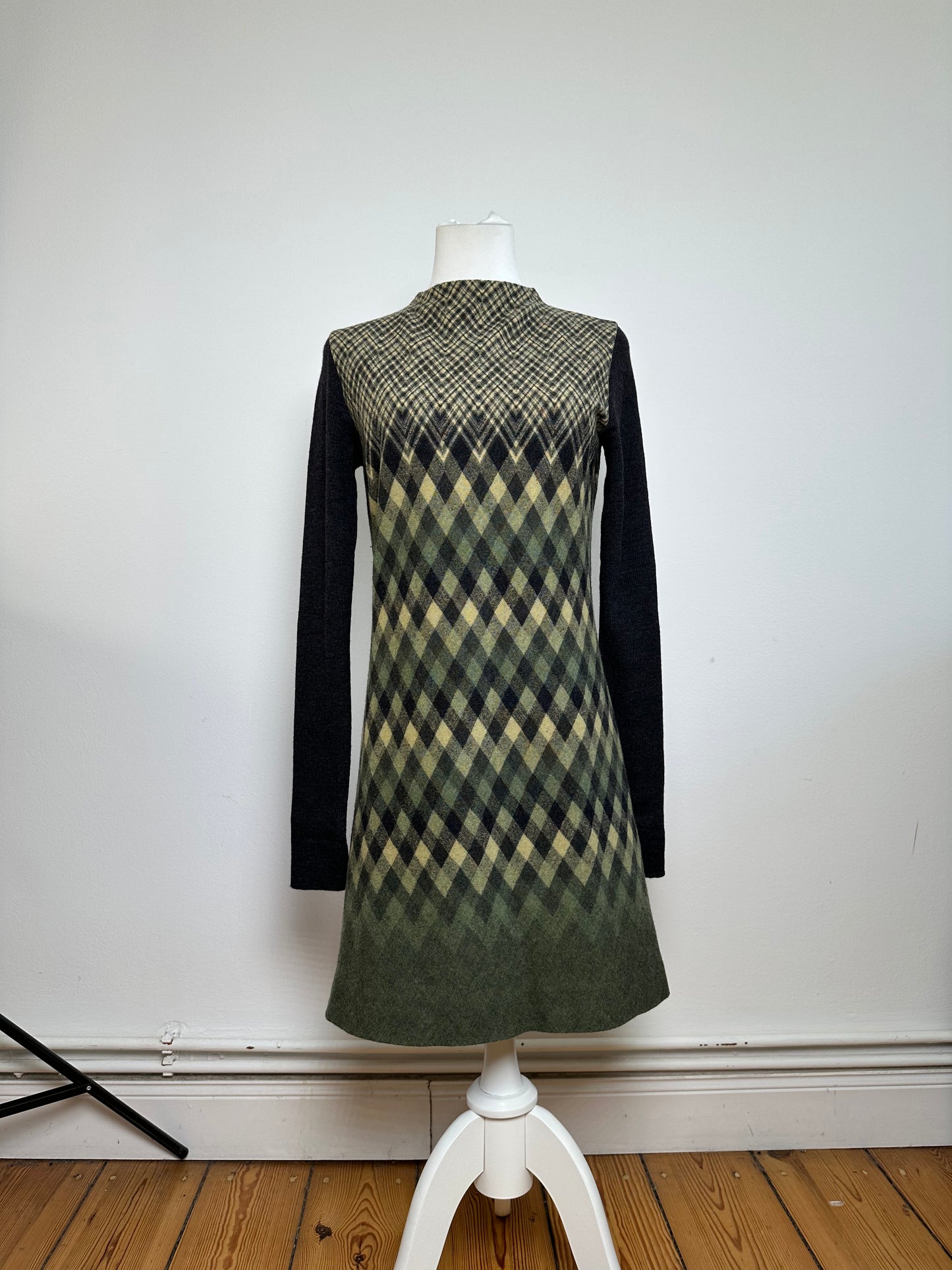 Vintage Givenchy Wool Dress Olive Green Multicolor XS