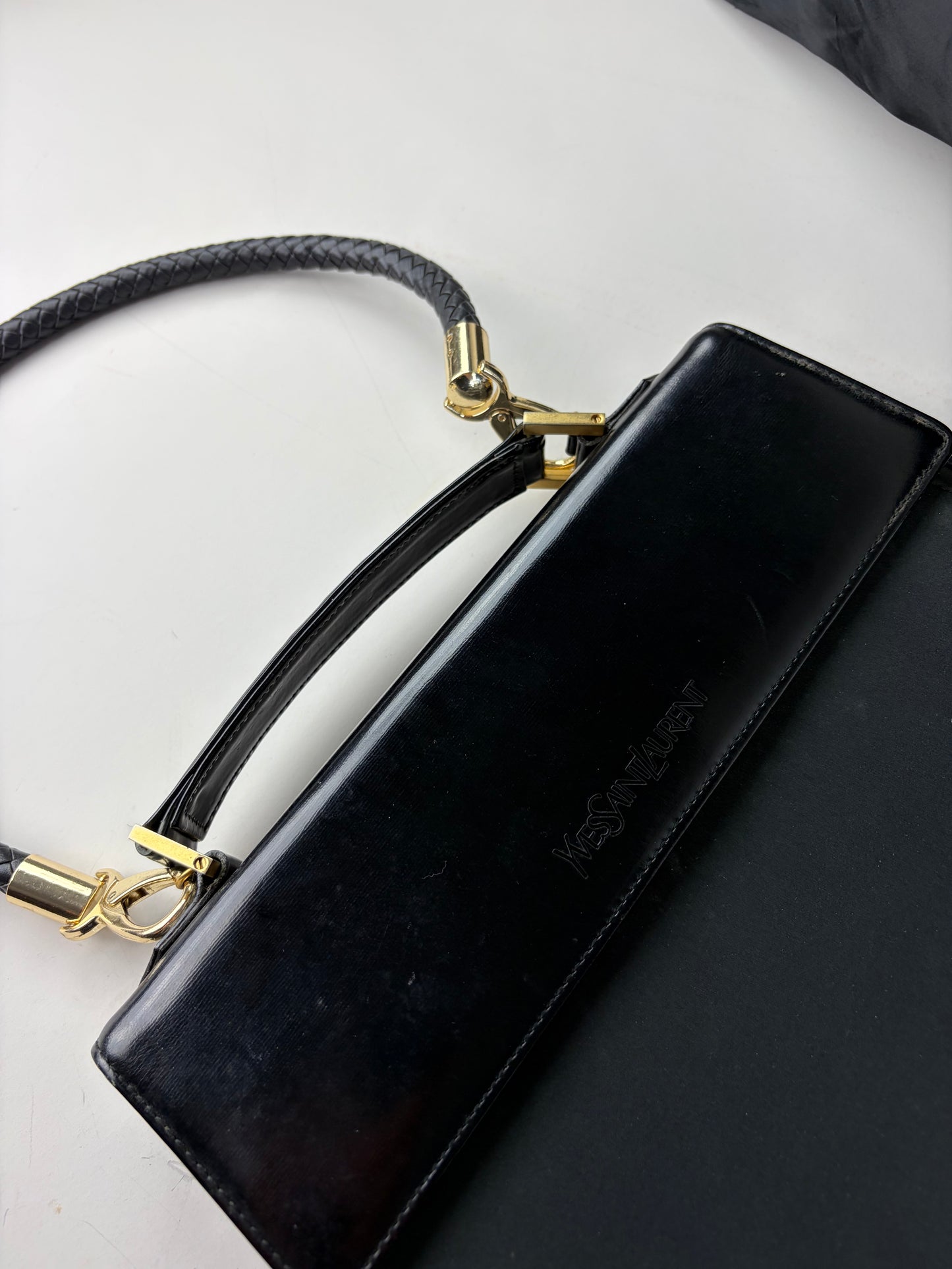 Vintage Yves Saint Laurent Leather Handbag Black Gold