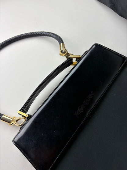 Vintage Yves Saint Laurent Leather Handbag Black Gold