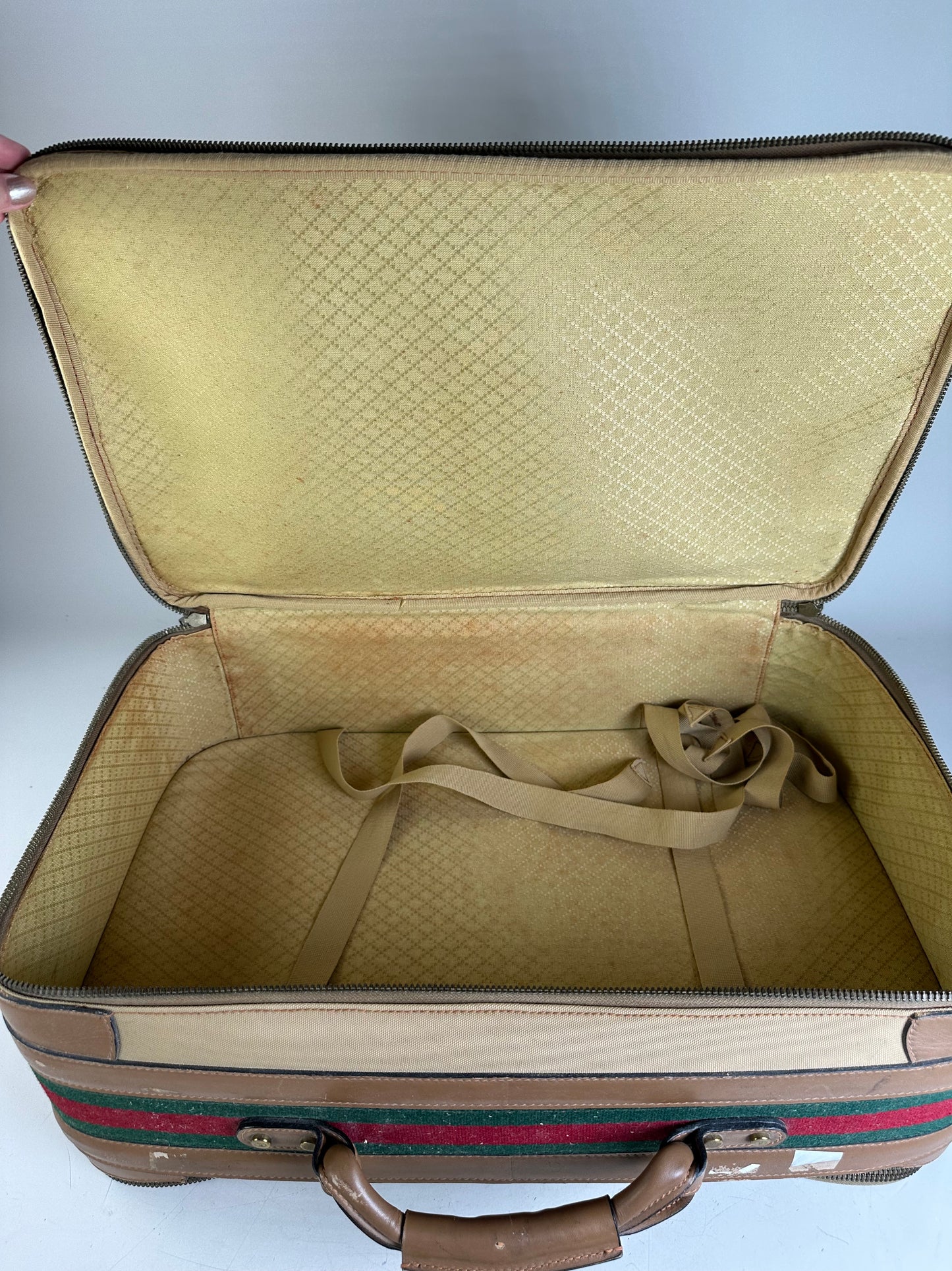 Vintage Gucci Canvas Travel Bag Beige Brown Gold