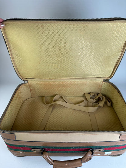 Vintage Gucci Canvas Travel Bag Beige Brown Gold