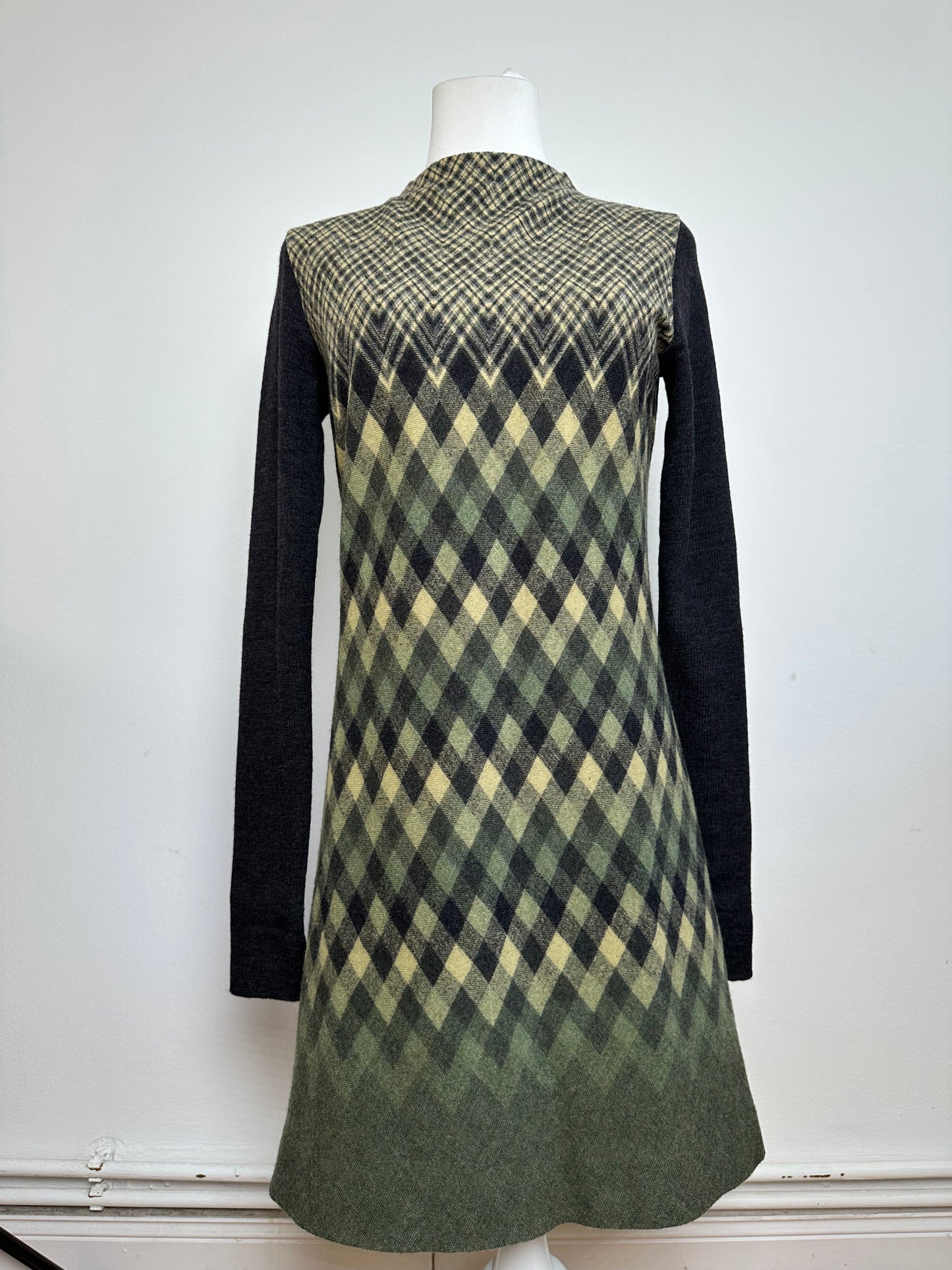 Vintage Givenchy Wool Dress Olive Green Multicolor XS