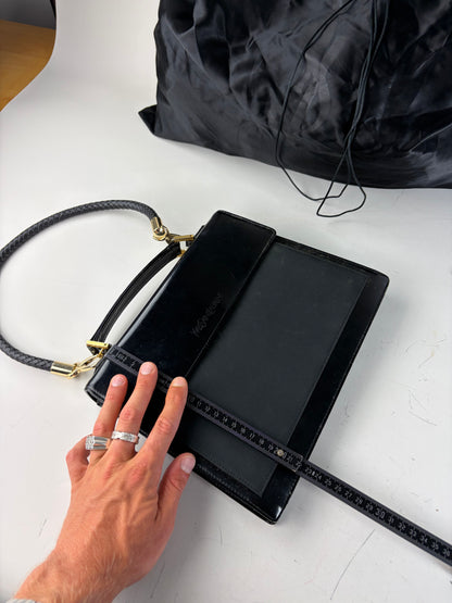 Vintage Yves Saint Laurent Leather Handbag Black Gold