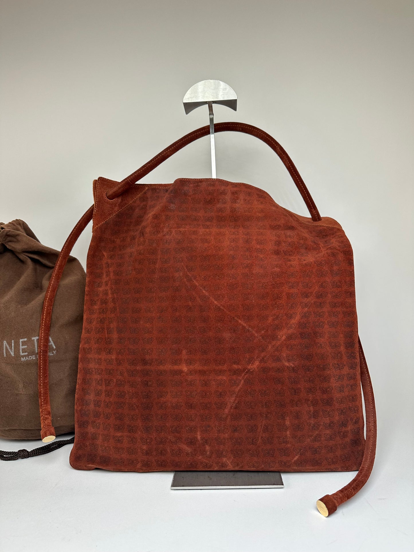 Vintage Bottega Veneta Suede Butterfly Monogram Multiway Bag Brown red