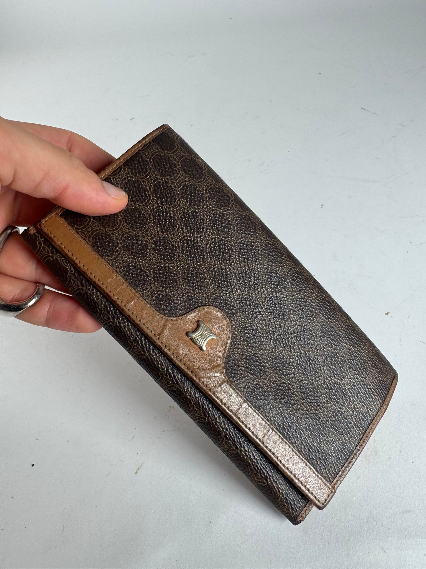 Vintage Celine Triomphe Monogram Leather wallet brown