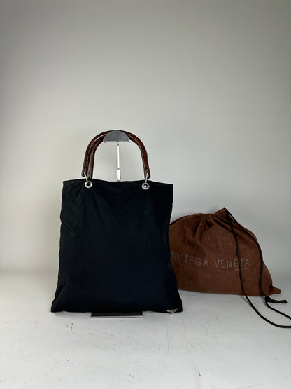 Vintage Bottega Veneta Reversible Canvas Tote Black Brown