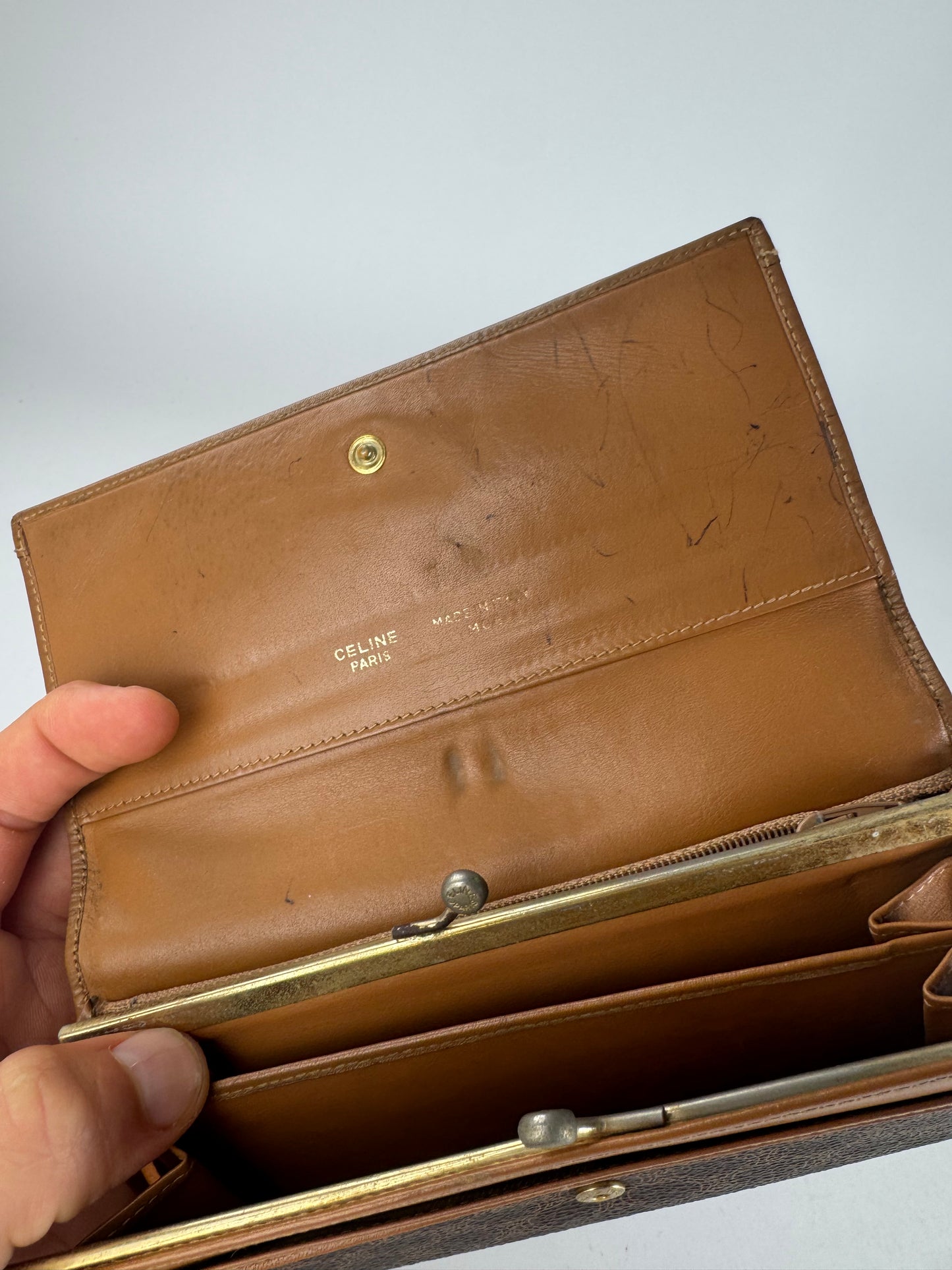 Vintage Celine Triomphe Monogram Leather wallet brown