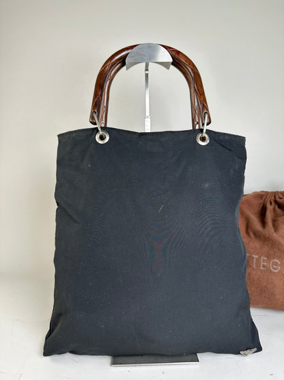 Vintage Bottega Veneta Reversible Canvas Tote Black Brown