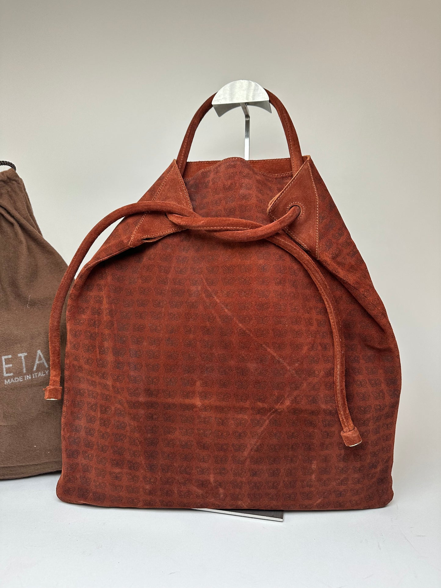 Vintage Bottega Veneta Suede Butterfly Monogram Multiway Bag Brown red
