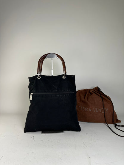 Vintage Bottega Veneta Reversible Canvas Tote Black Brown