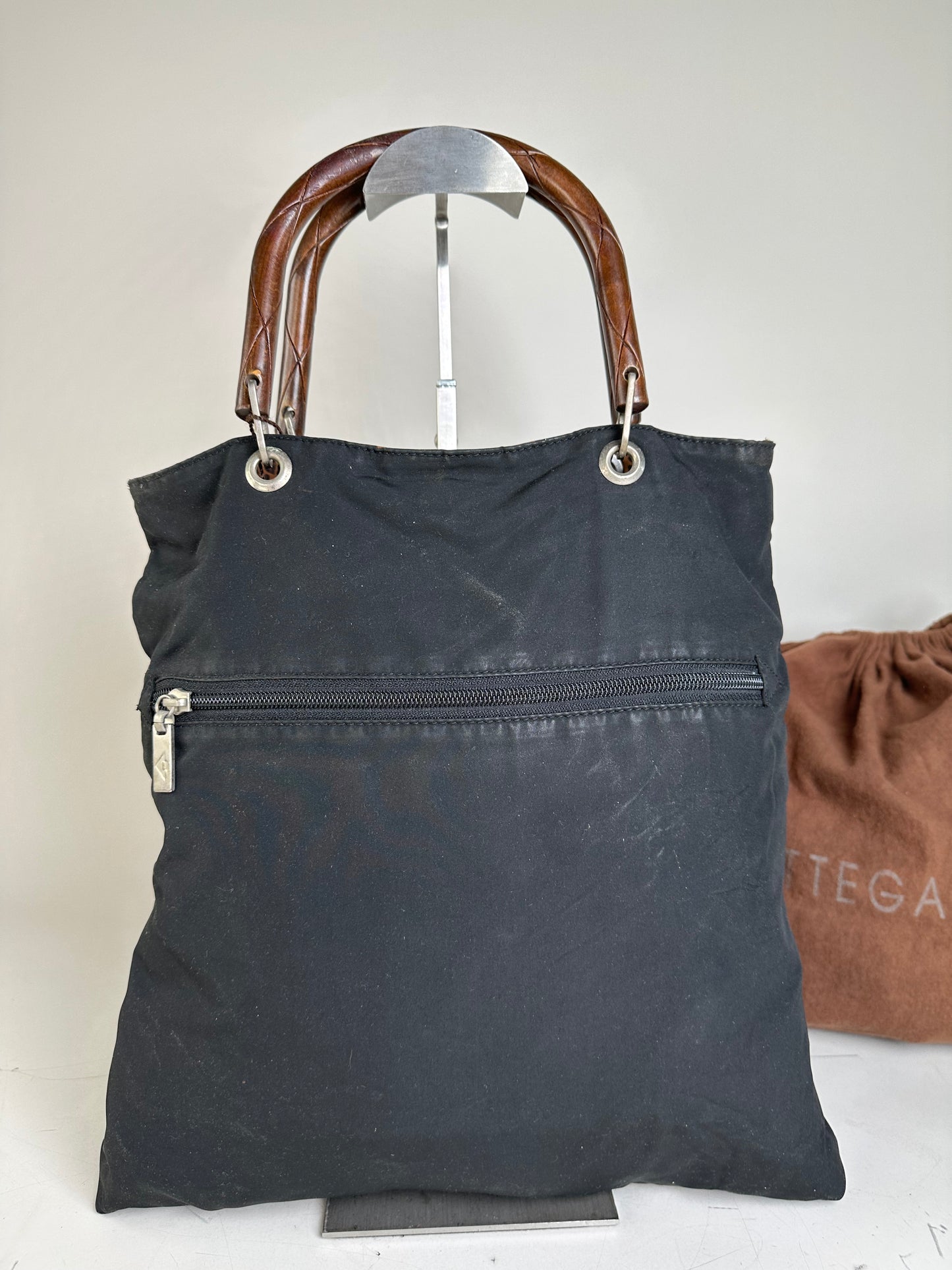 Vintage Bottega Veneta Reversible Canvas Tote Black Brown