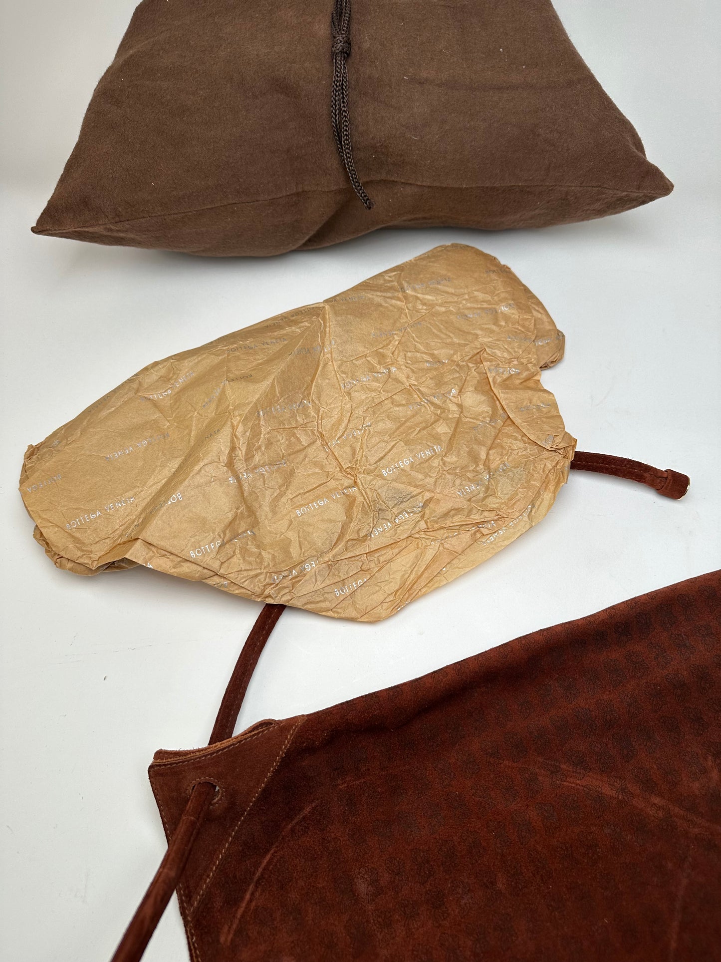 Vintage Bottega Veneta Suede Butterfly Monogram Multiway Bag Brown red