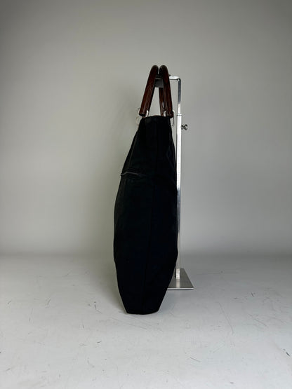 Vintage Bottega Veneta Reversible Canvas Tote Black Brown