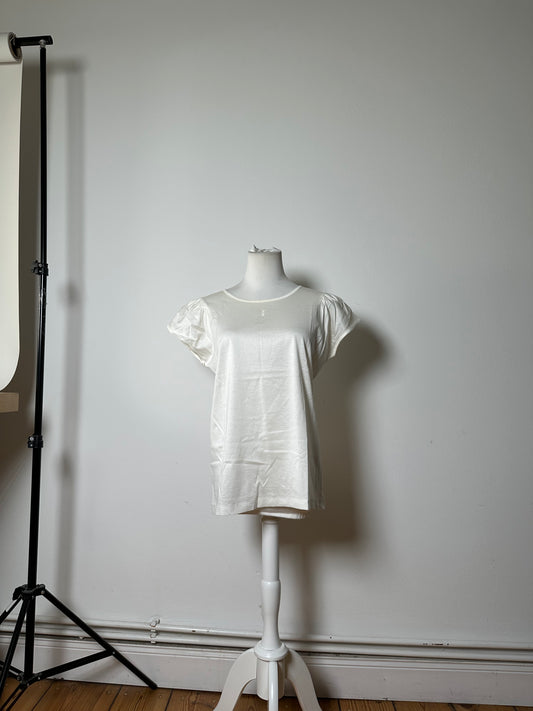 Vintage Yves Saint Laurent Embroidered Logo T-shirt Ivory M