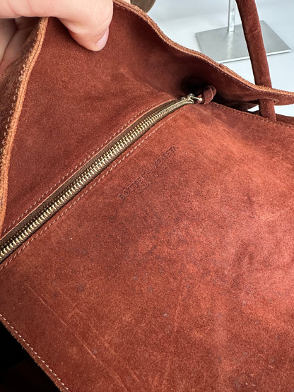 Vintage Bottega Veneta Suede Butterfly Monogram Multiway Bag Brown red