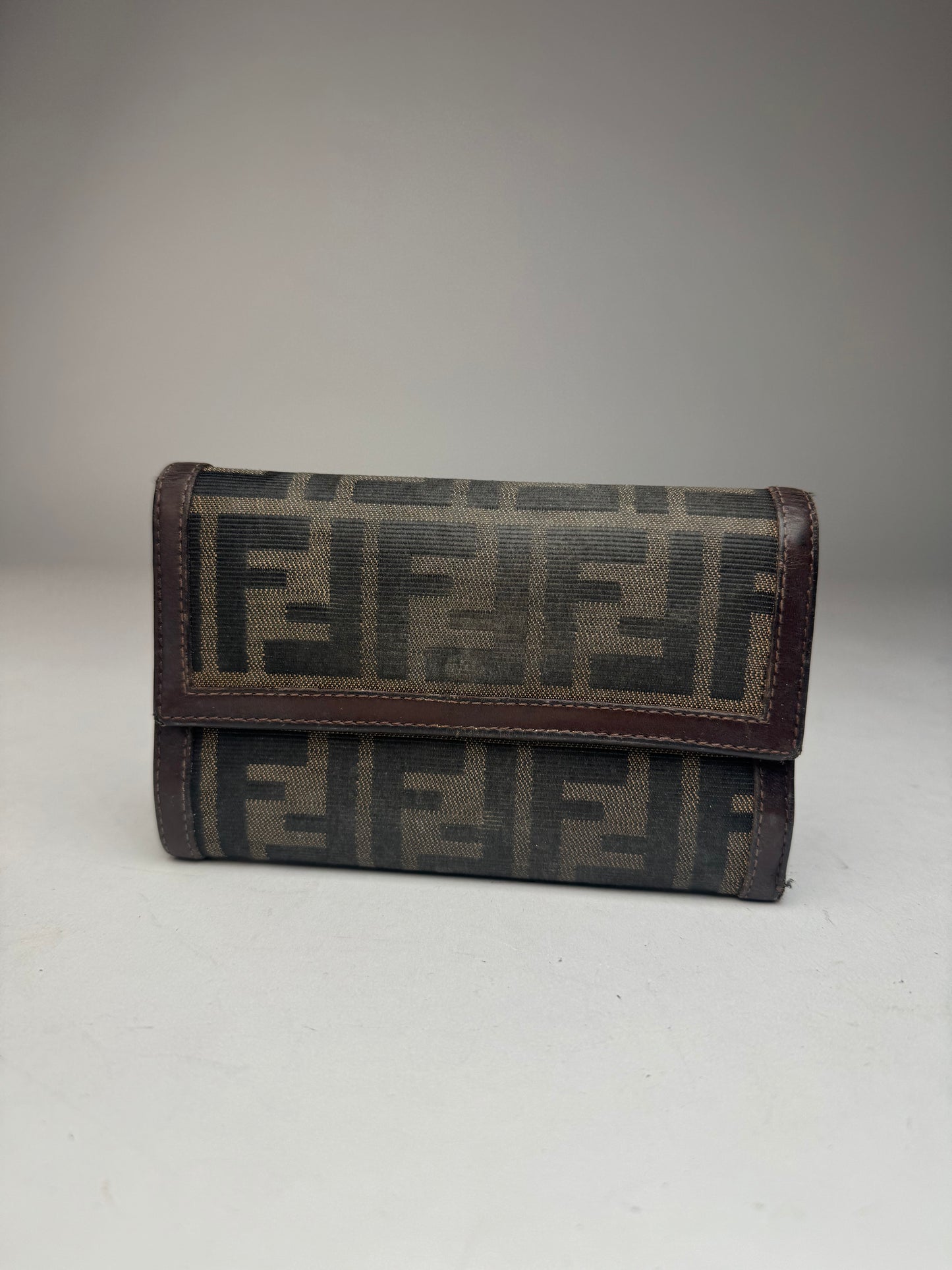 Vintage Fendi FF Monogram Leather Wallet Brown