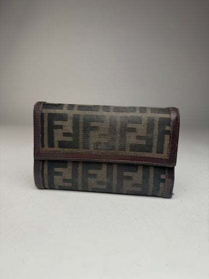 Vintage Fendi FF Monogram Leather Wallet Brown