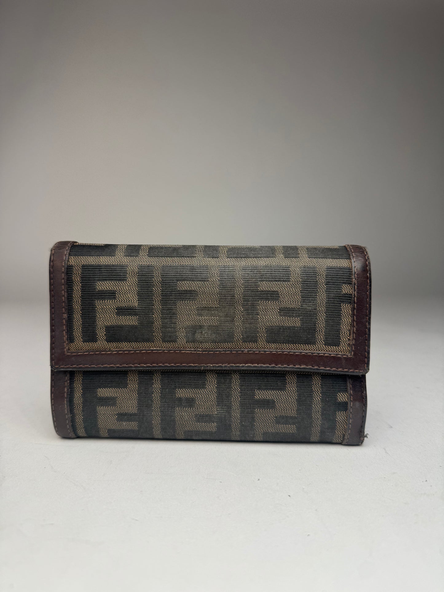 Vintage Fendi FF Monogram Leather Wallet Brown