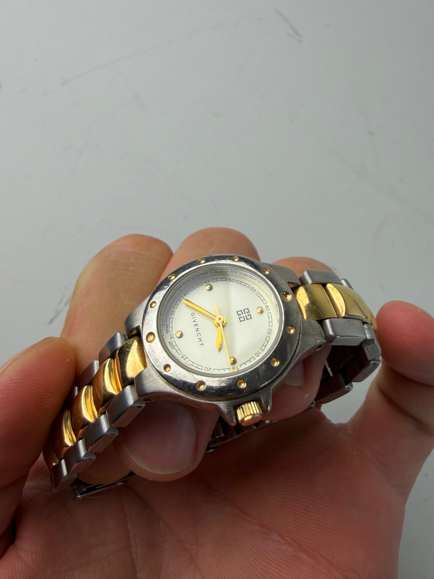 Vintage Givenchy Stainless Steel Bracelet Watch Silver Gold