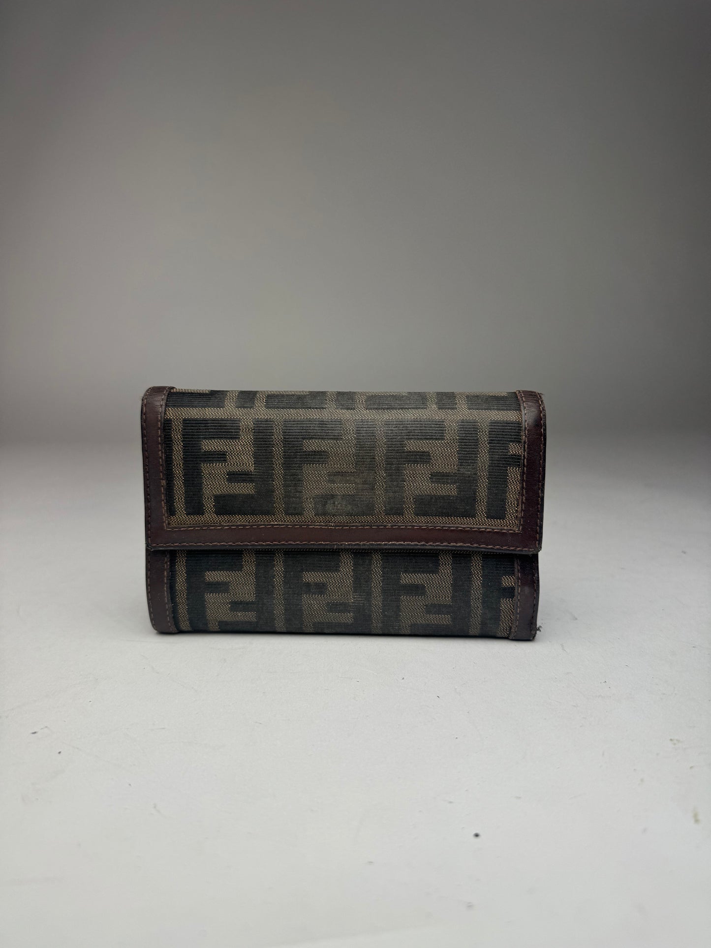 Vintage Fendi FF Monogram Leather Wallet Brown