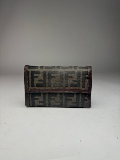 Vintage Fendi FF Monogram Leather Wallet Brown