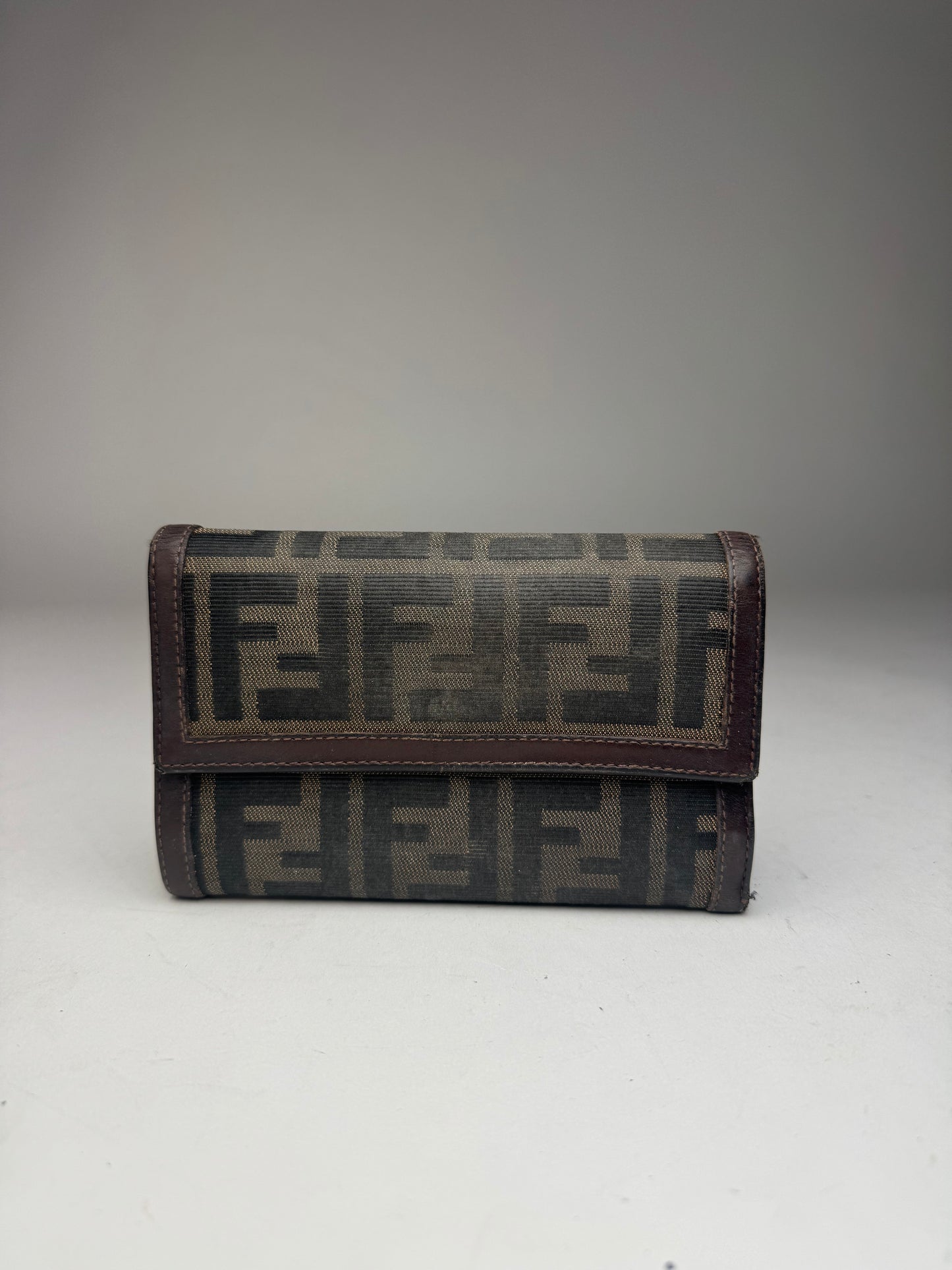 Vintage Fendi FF Monogram Leather Wallet Brown
