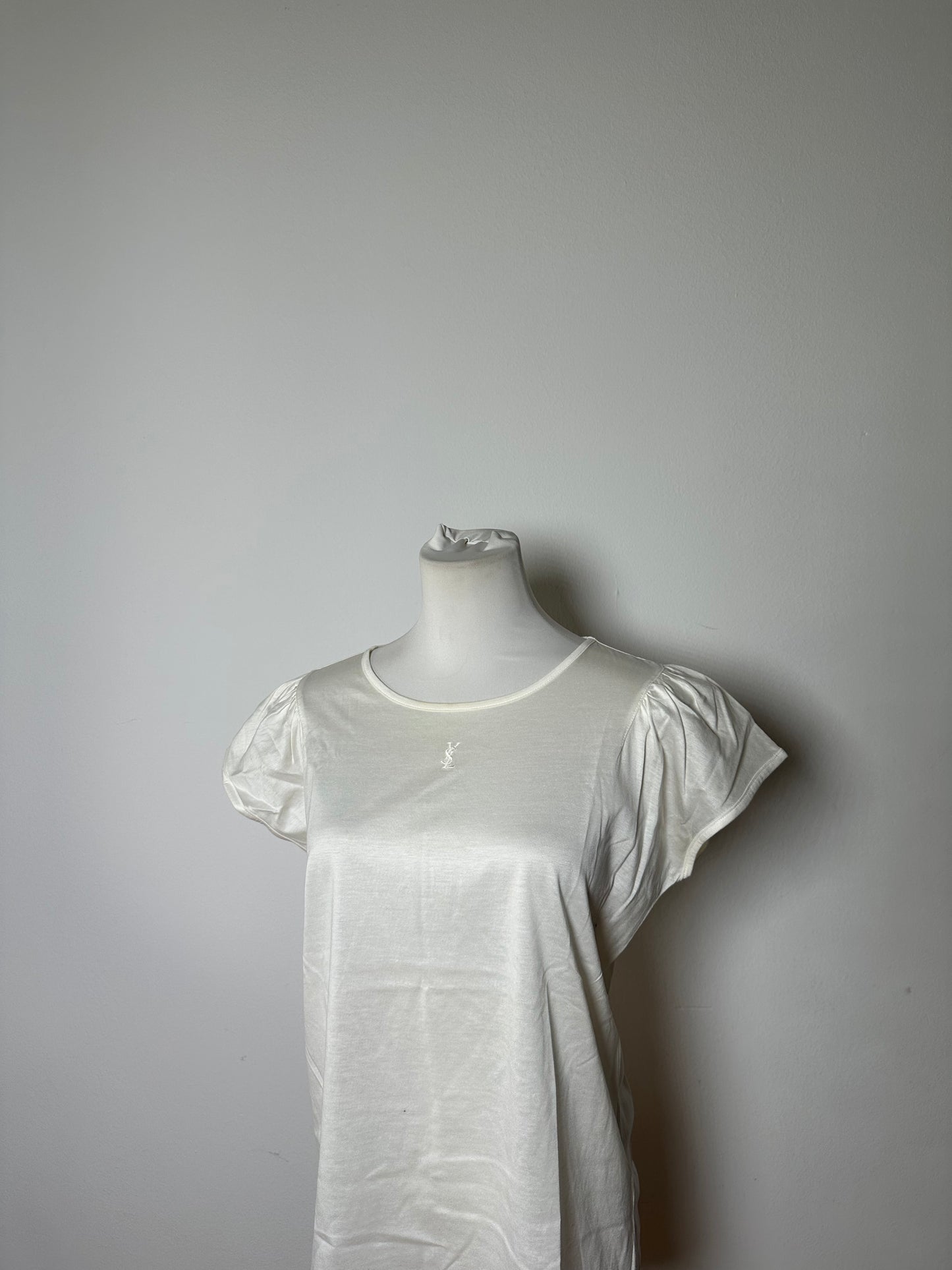 Vintage Yves Saint Laurent Embroidered Logo T-shirt Ivory M