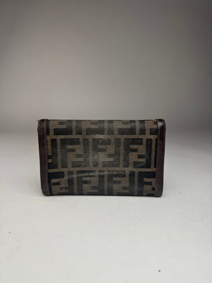 Vintage Fendi FF Monogram Leather Wallet Brown
