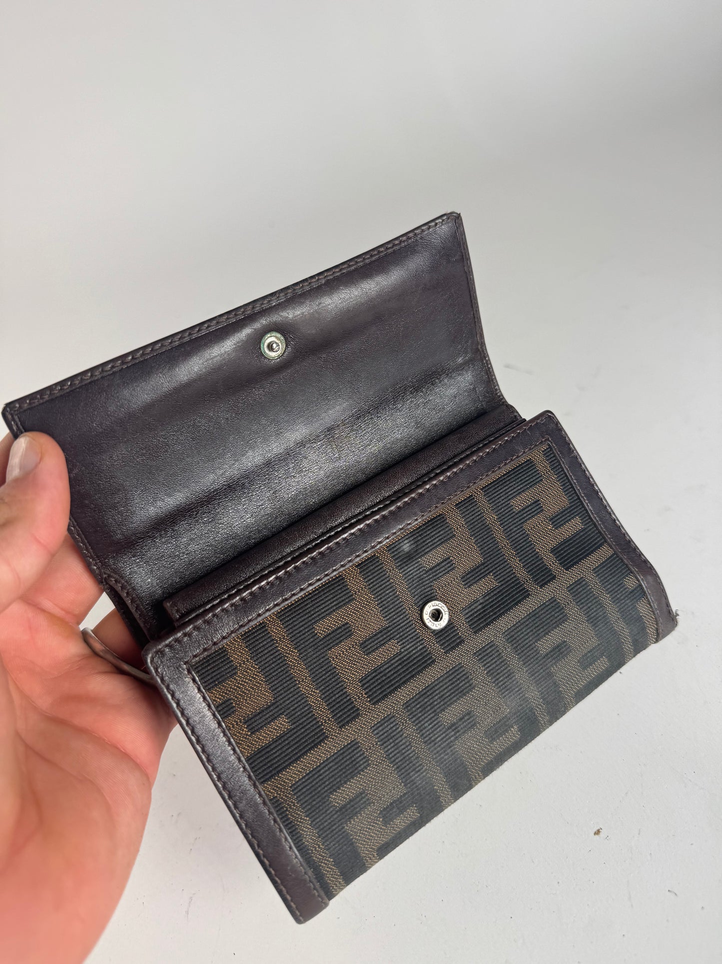 Vintage Fendi FF Monogram Leather Wallet Brown