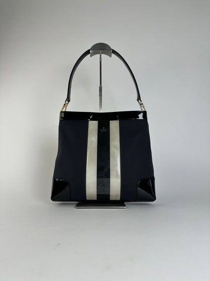 Vintage Gucci Canvas Shoulder Bag Black White