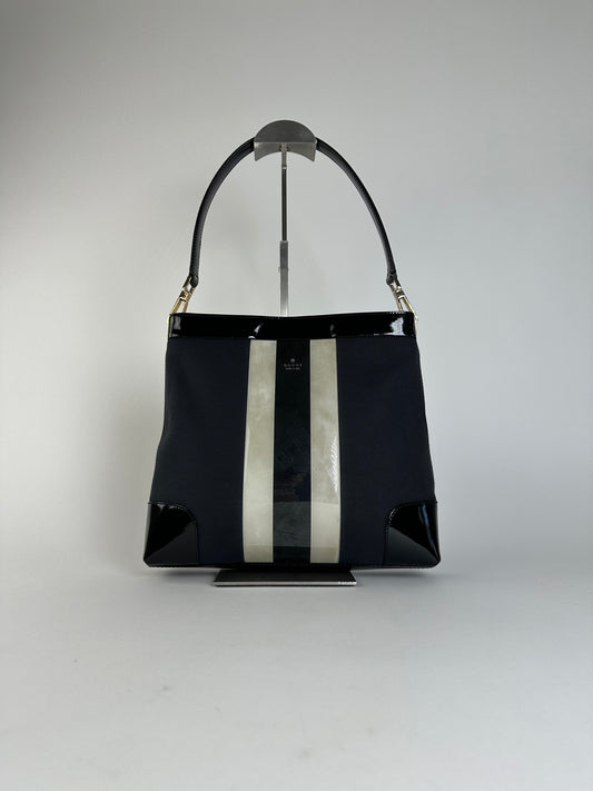 Vintage Gucci Canvas Shoulder Bag Black White