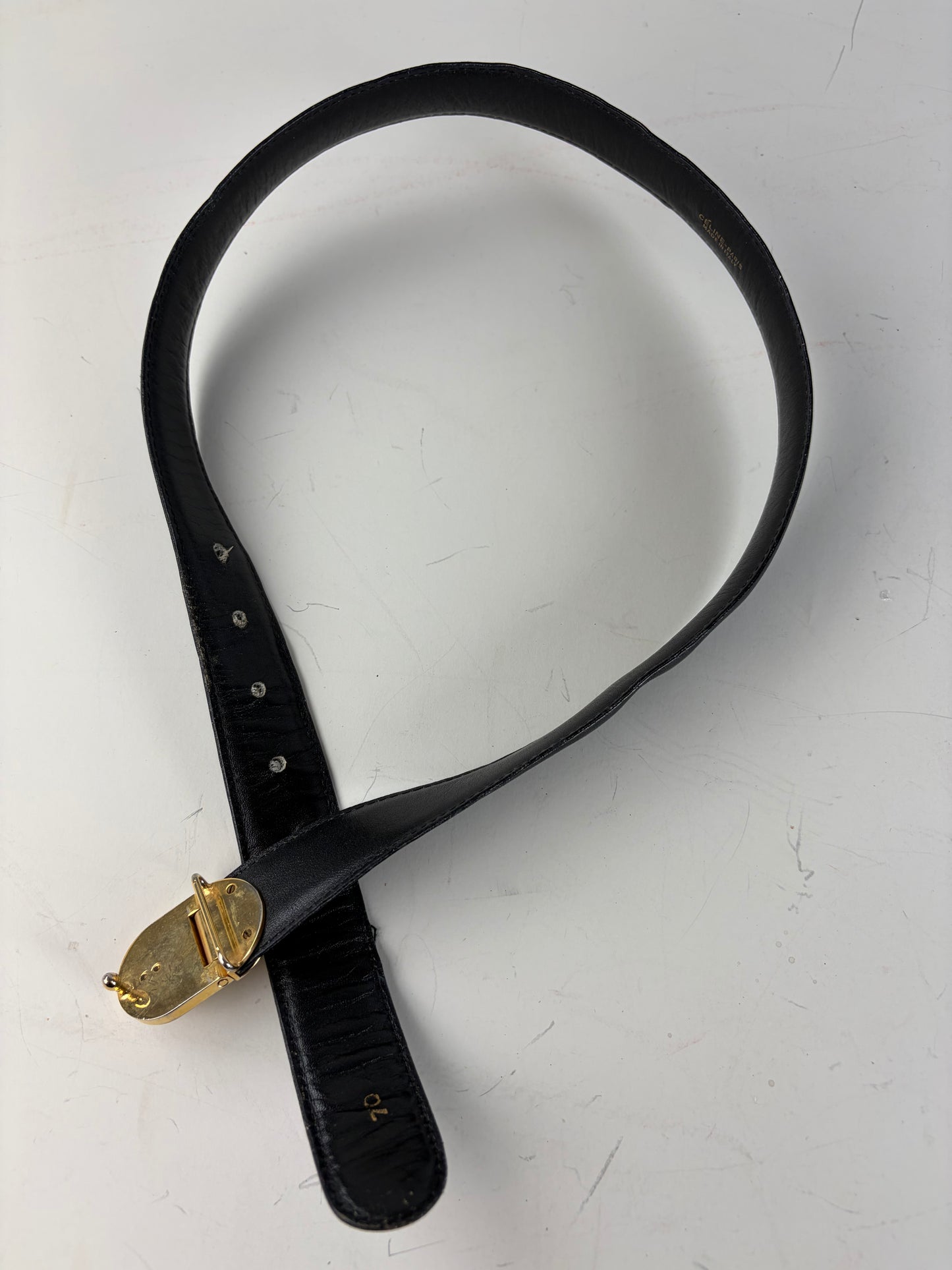 Vintage Celine Leather Belt Black Gold Buckle