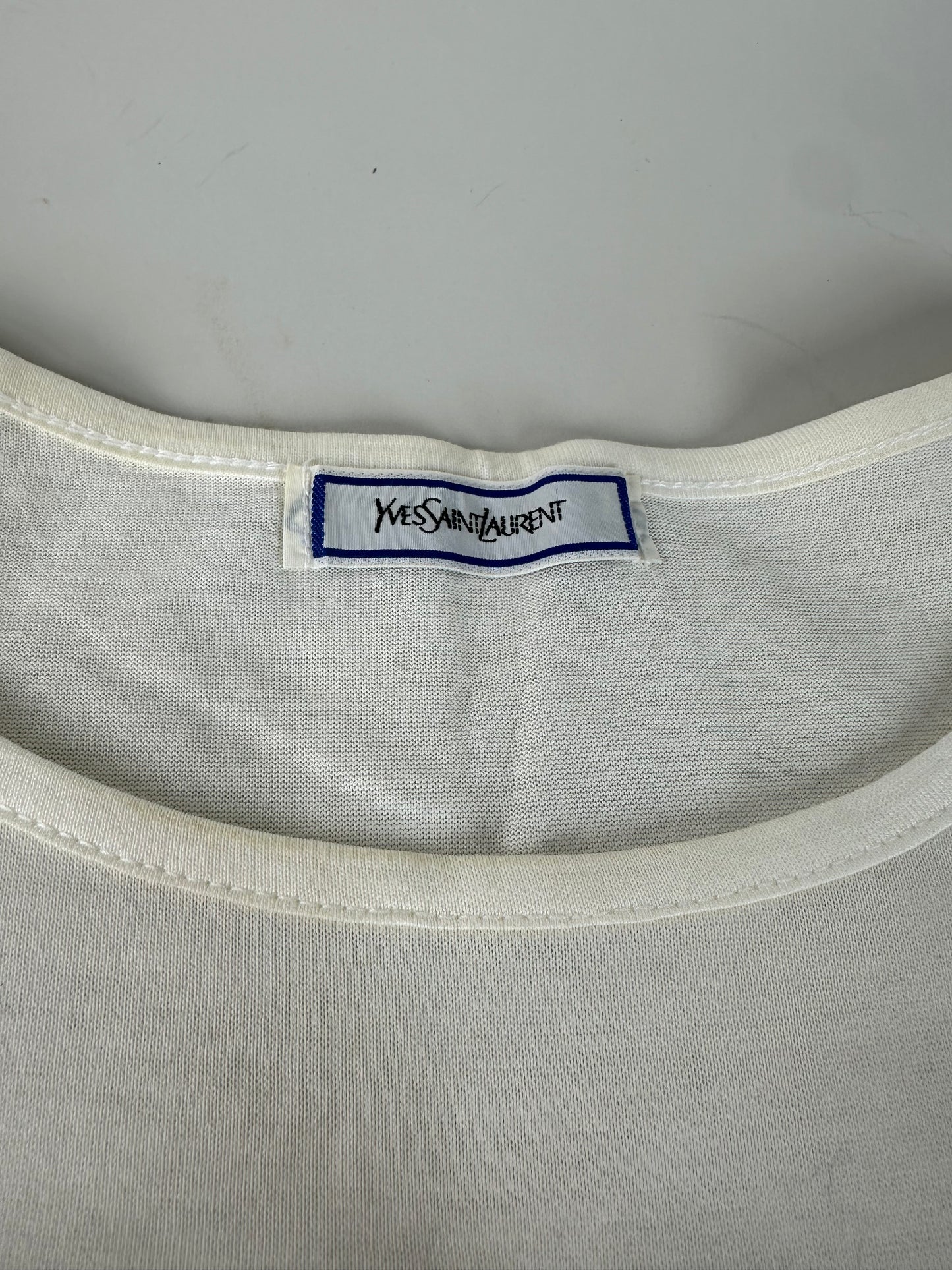 Vintage Yves Saint Laurent Embroidered Logo T-shirt Ivory M