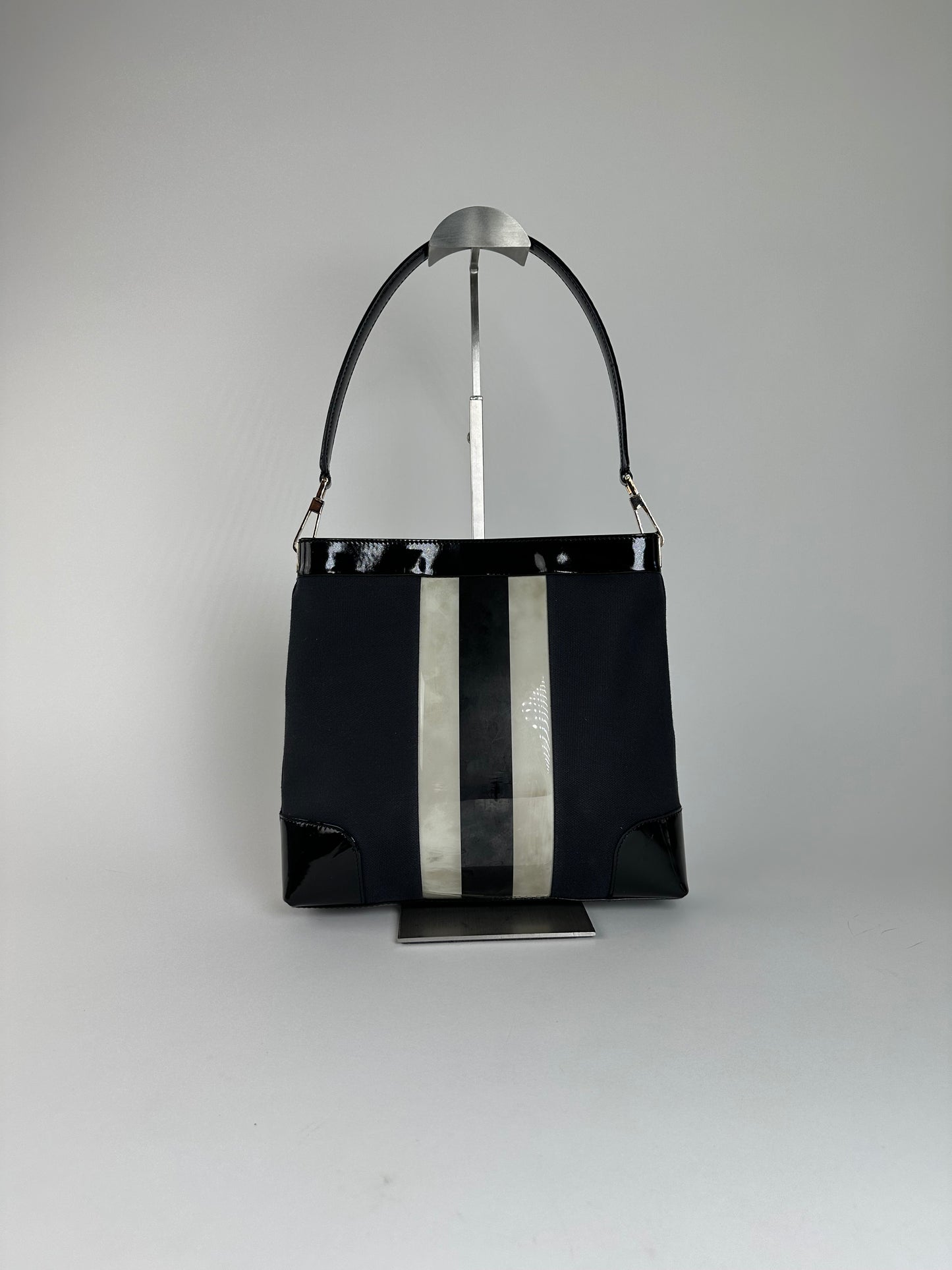 Vintage Gucci Canvas Shoulder Bag Black White