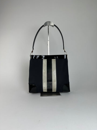 Vintage Gucci Canvas Shoulder Bag Black White