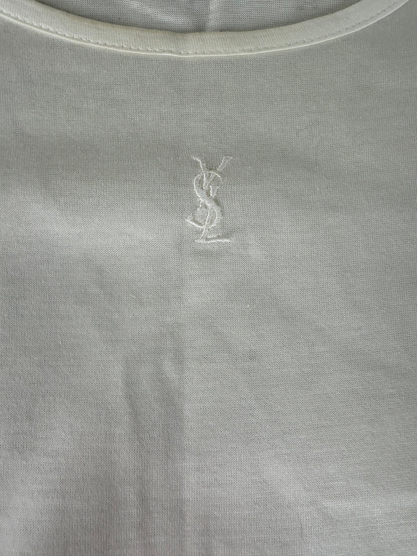 Vintage Yves Saint Laurent Embroidered Logo T-shirt Ivory M