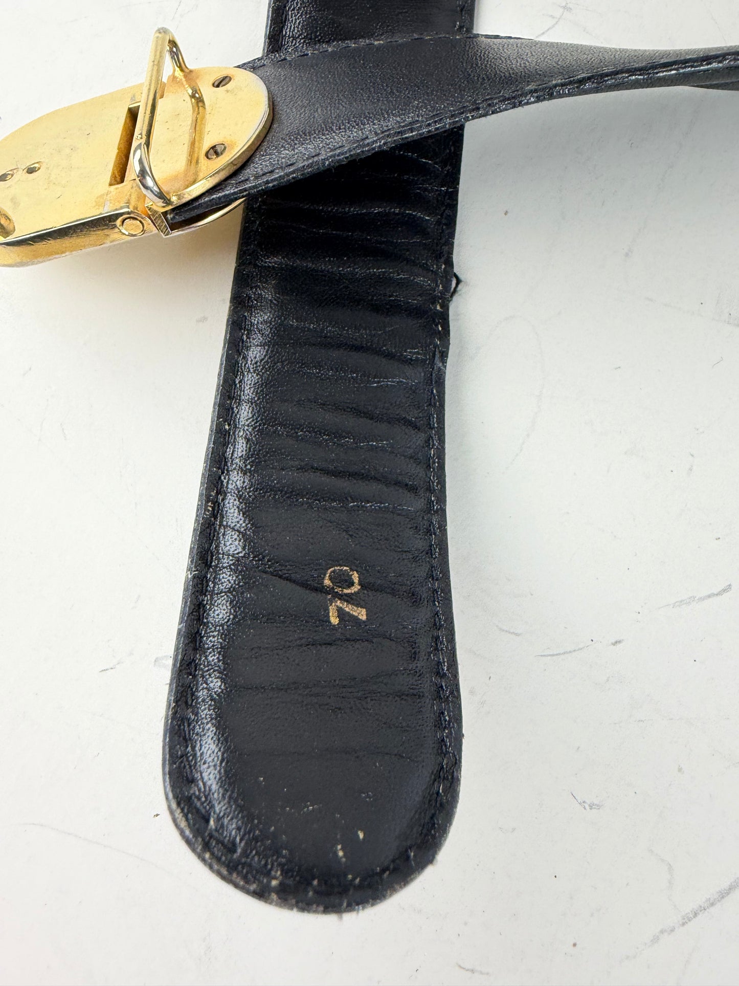 Vintage Celine Leather Belt Black Gold Buckle
