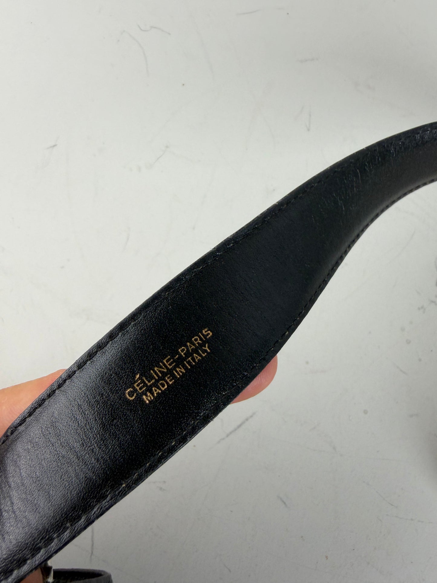 Vintage Celine Leather Belt Black Gold Buckle