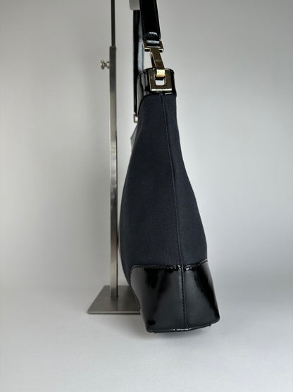 Vintage Gucci Canvas Shoulder Bag Black White