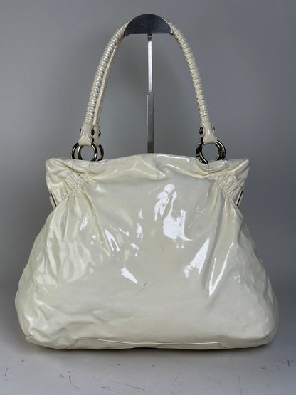 Vintage Ferragamo Patent Leather Handbag Cream Silver