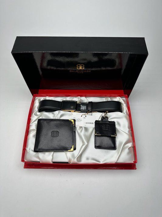 Vintage Balenciaga Leather Belt, wallet & card Holder set Black