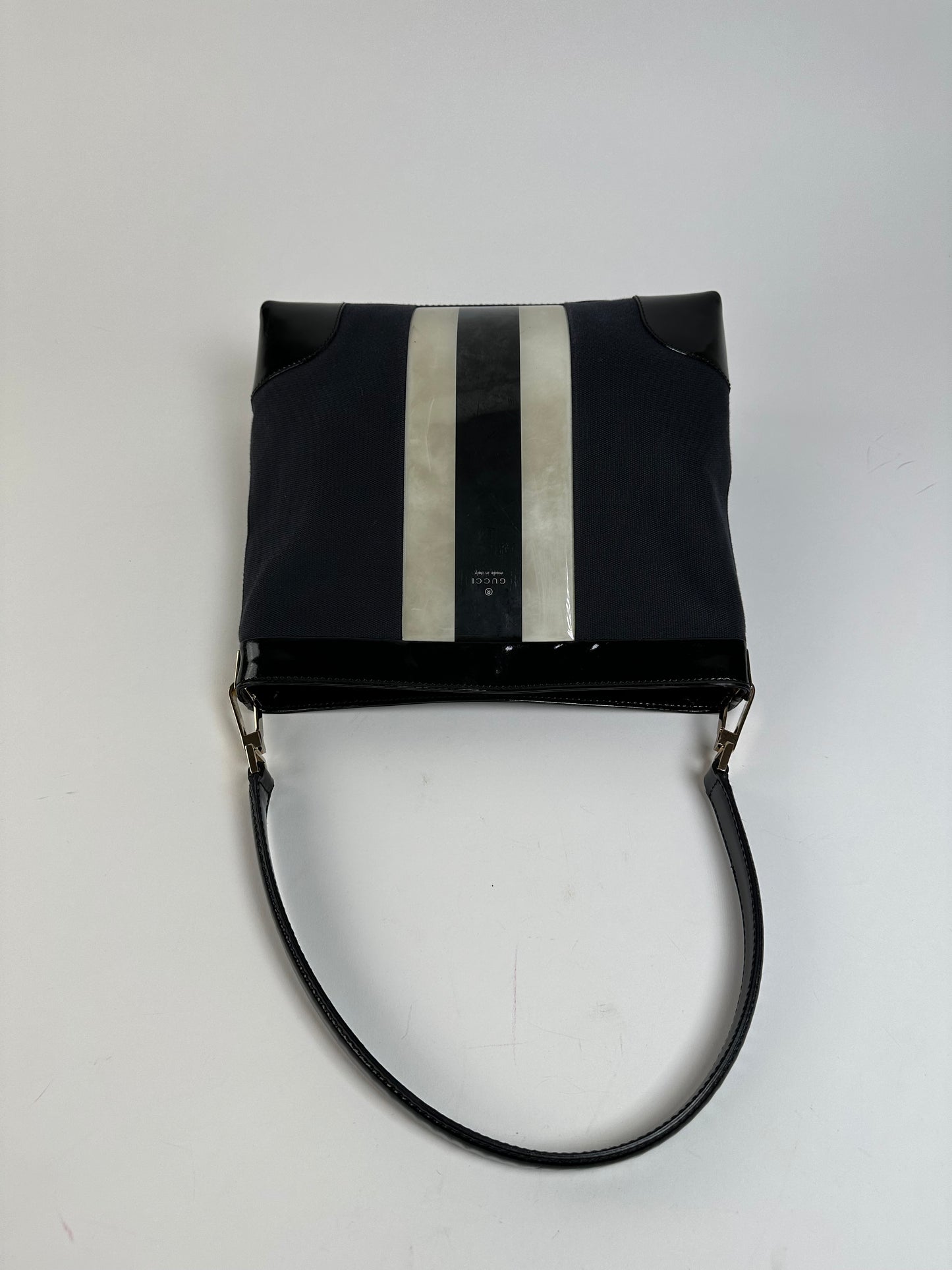 Vintage Gucci Canvas Shoulder Bag Black White