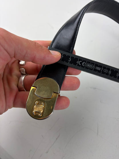 Vintage Celine Leather Belt Black Gold Buckle