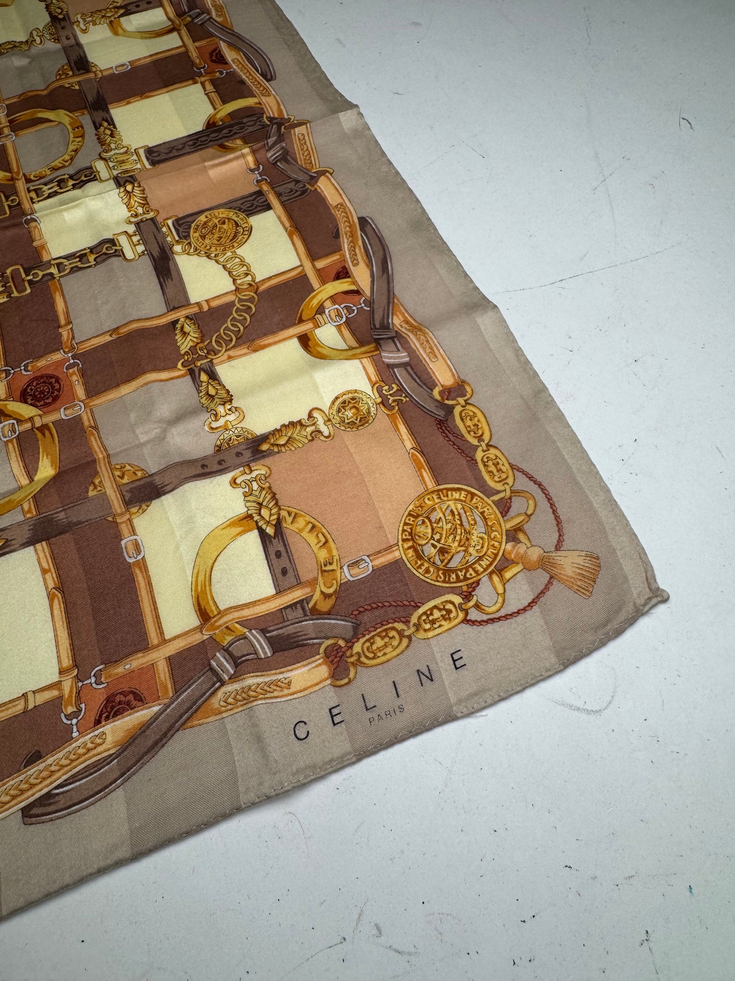 Vintage Celine Paris Baroque Scarf Grey Brown