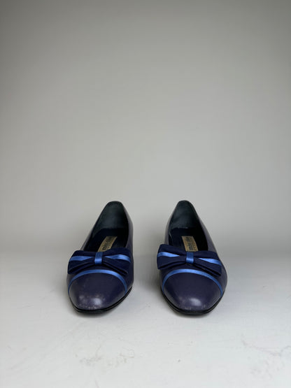 Vintage Chloe Leather Bow Heels Dark Purple Navy EU36.5